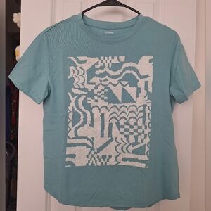 Womens Small Sonoma Goods For Life Relaxed Graphic Tee Turquoise w/ White Design